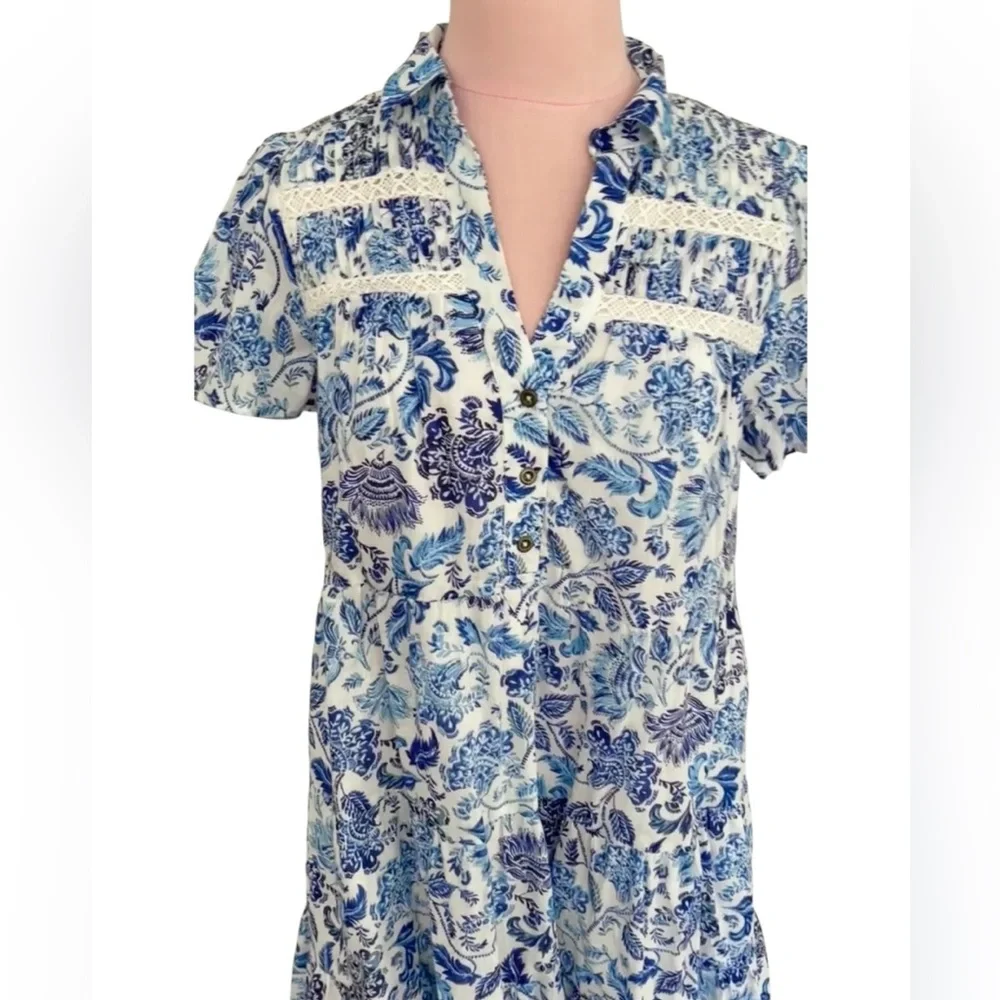 Anthropologie Short Sleeve Button Front Tiered Dress Size XS NWT